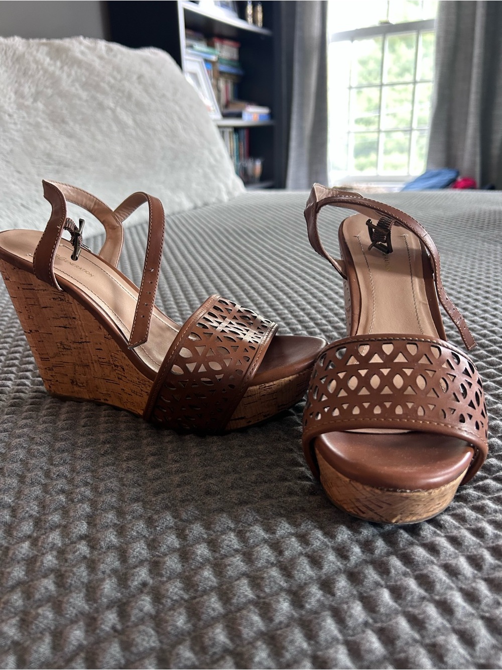 Women's Brown Cork Wedge Sandals - Comfortable Strappy Summer Heels
